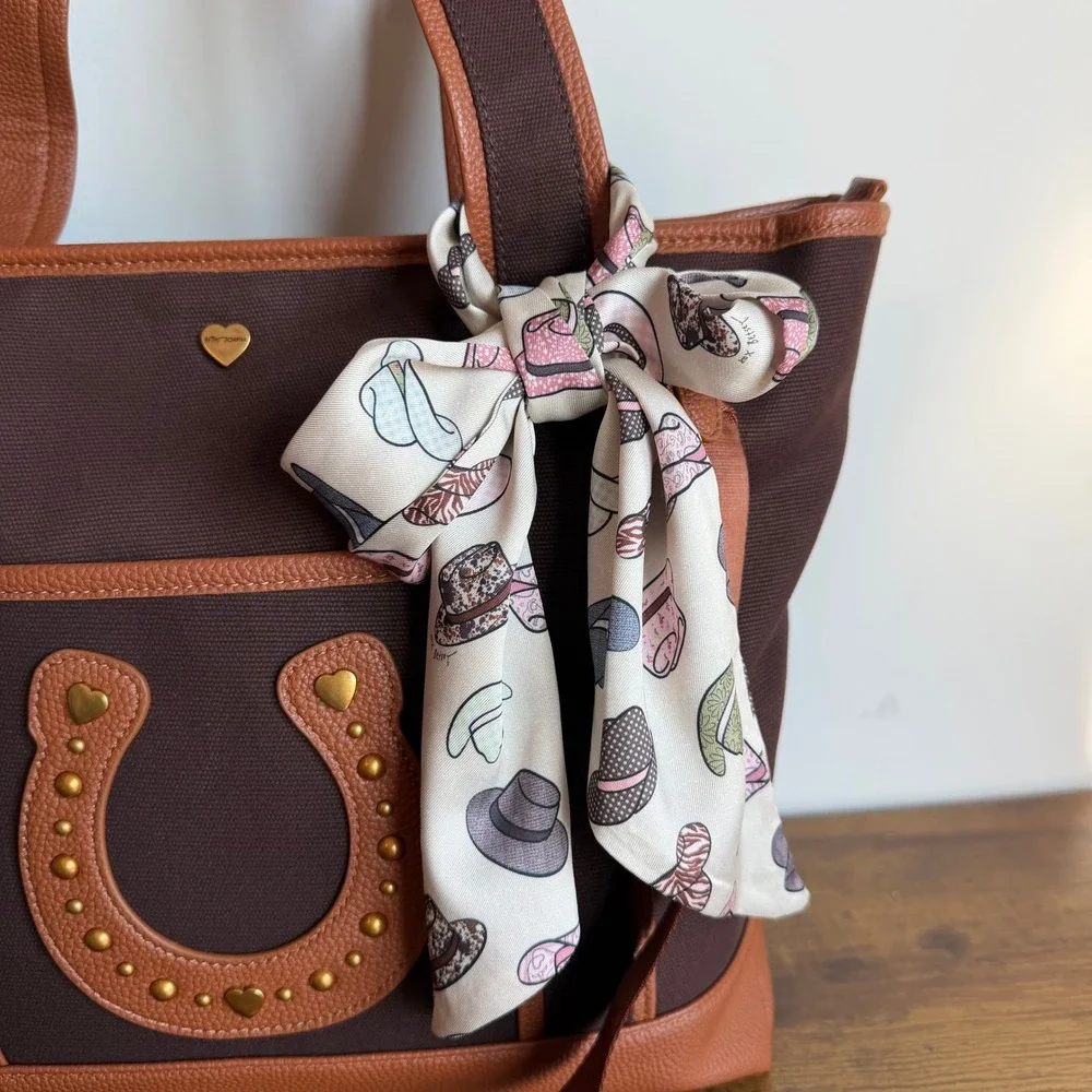 New Betsey Johnson Brown Tote Shoulder Handbag Horse Cowboy Western Cute